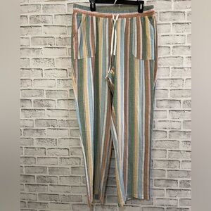NWT! Women’s Cato BOHO linen blend wide leg earth colored striped pants 18/20W